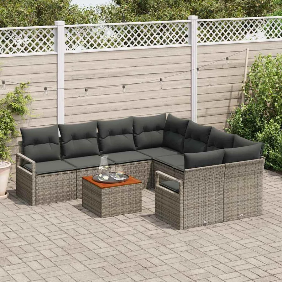 Ensemble de canapé de jardin avec stockage 9 pcs Gris polyrotin - 3
