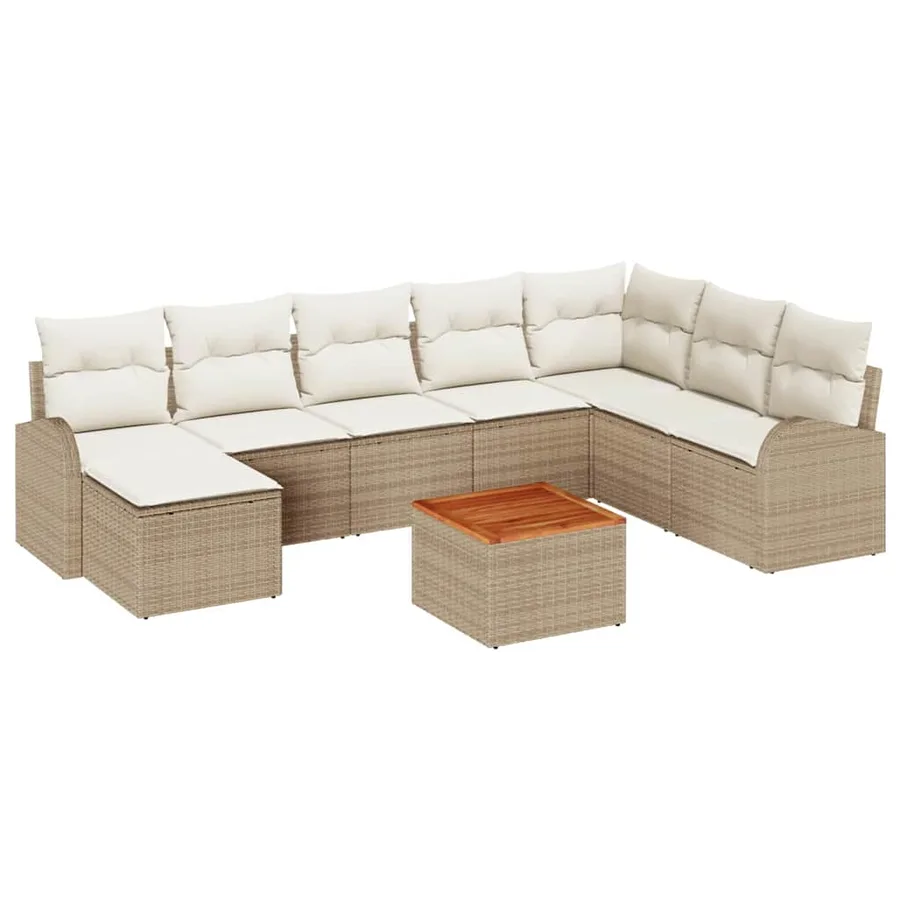 Ensemble de canapé de jardin avec coussin 9 pcs Beige polyrotin - 2
