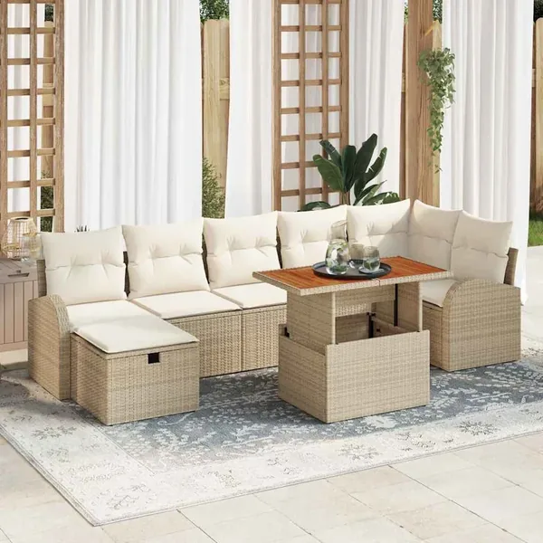 Ensemble de canapé de jardin avec coussin 8 pcs Beige polyrotin
