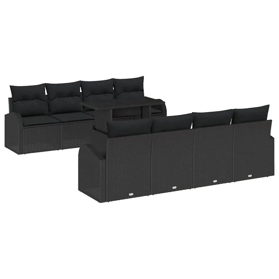 Ensemble de canapé de jardin avec coussin 7 pcs Noir Poly rotin - 2