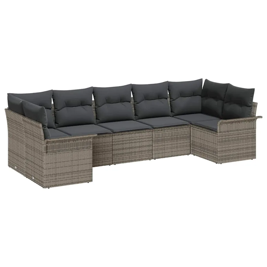 Ensemble de canapé de jardin avec coussin 7 pcs Gris Poly rotin - 2