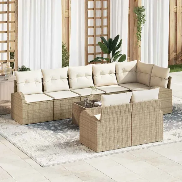 Ensemble de canapé de jardin 9 pcs polyrotin