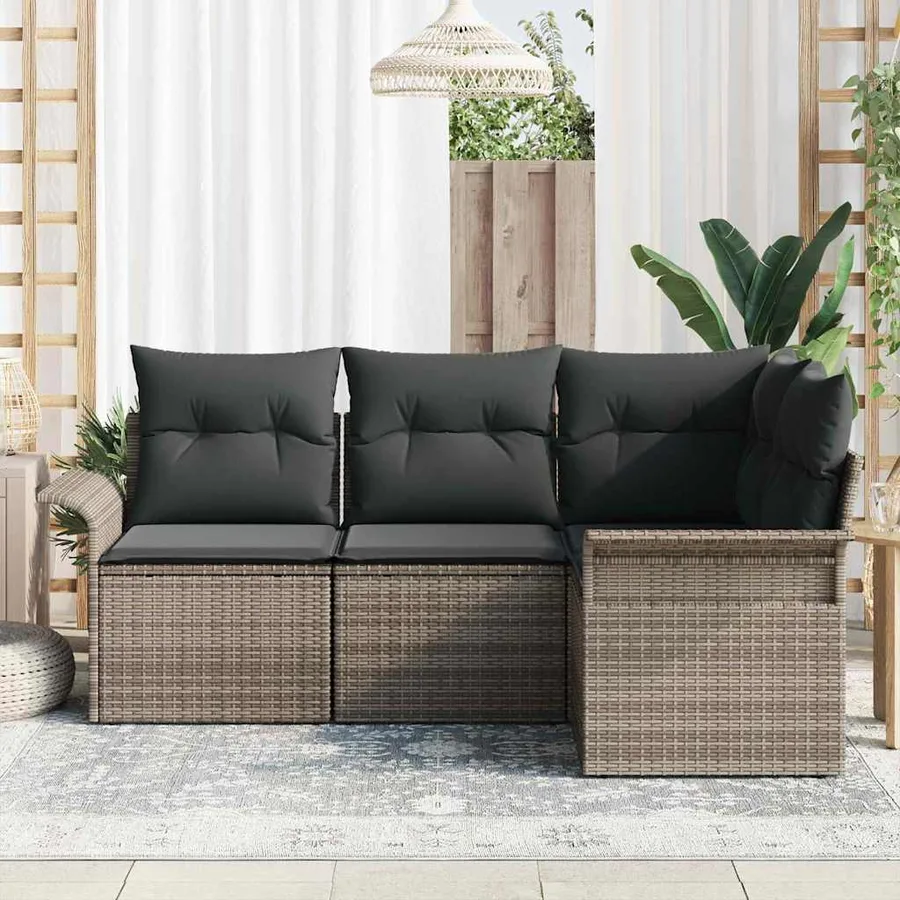 Ensemble de canapé de jardin avec stockage 4 pcs Gris polyrotin - 3