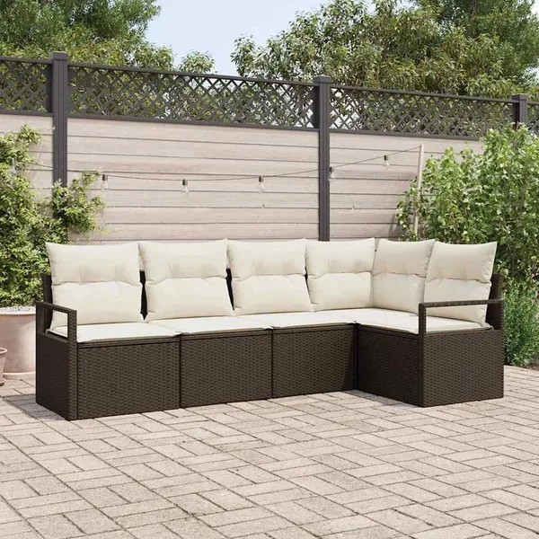 Ensemble de canapé de jardin 5 pcs Marron et blanc polyrotin