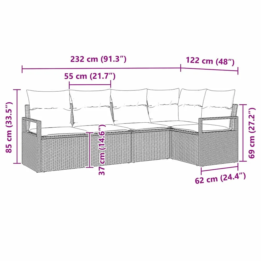 Ensemble de canapé de jardin 5 pcs Marron et blanc polyrotin - 12