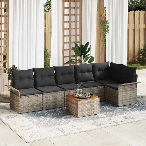 Ensemble de canapé de jardin avec stockage 7 pcs Gris polyrotin