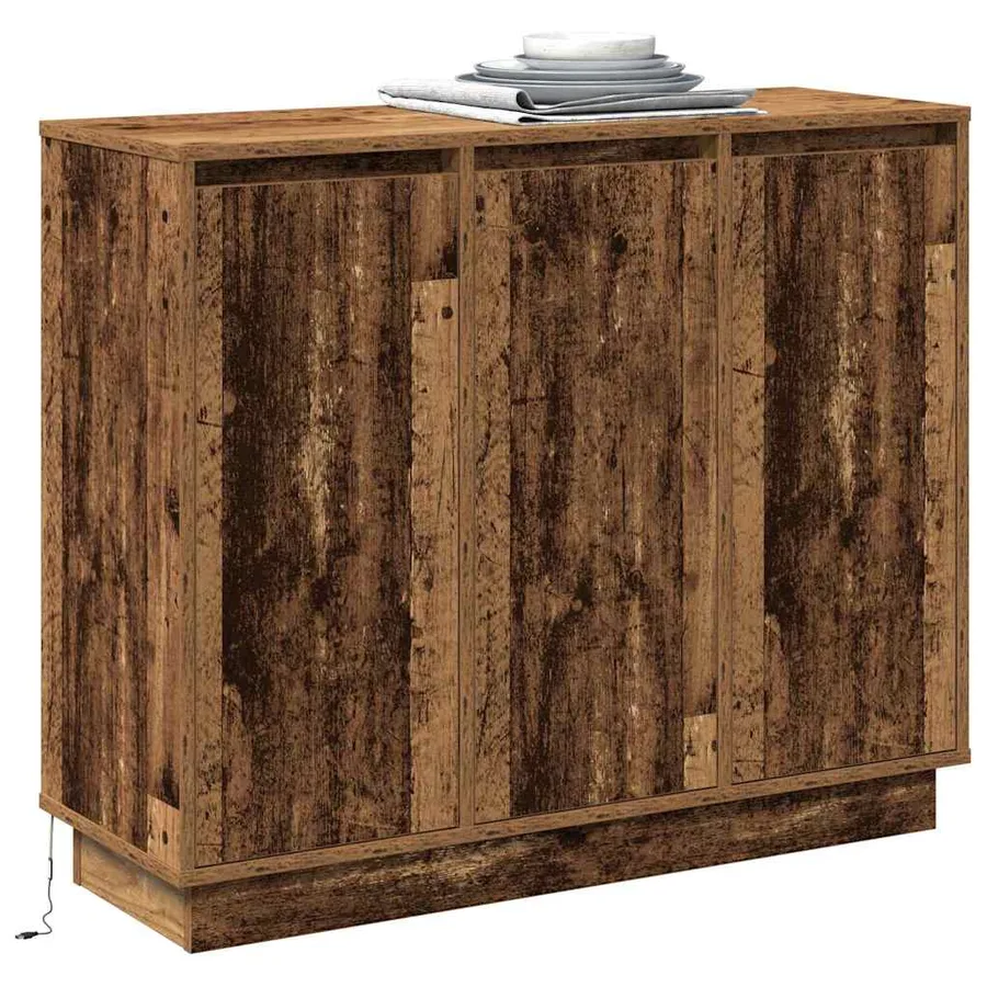Buffet LED Bois ancien 90 x 32 x 75 cm Bois d'ingénierie - 3