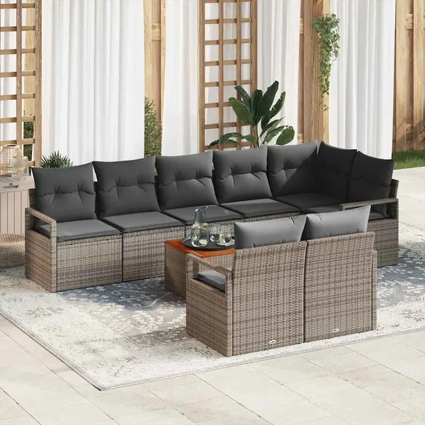 Ensemble de canapé de jardin avec stockage 9 pcs Gris polyrotin