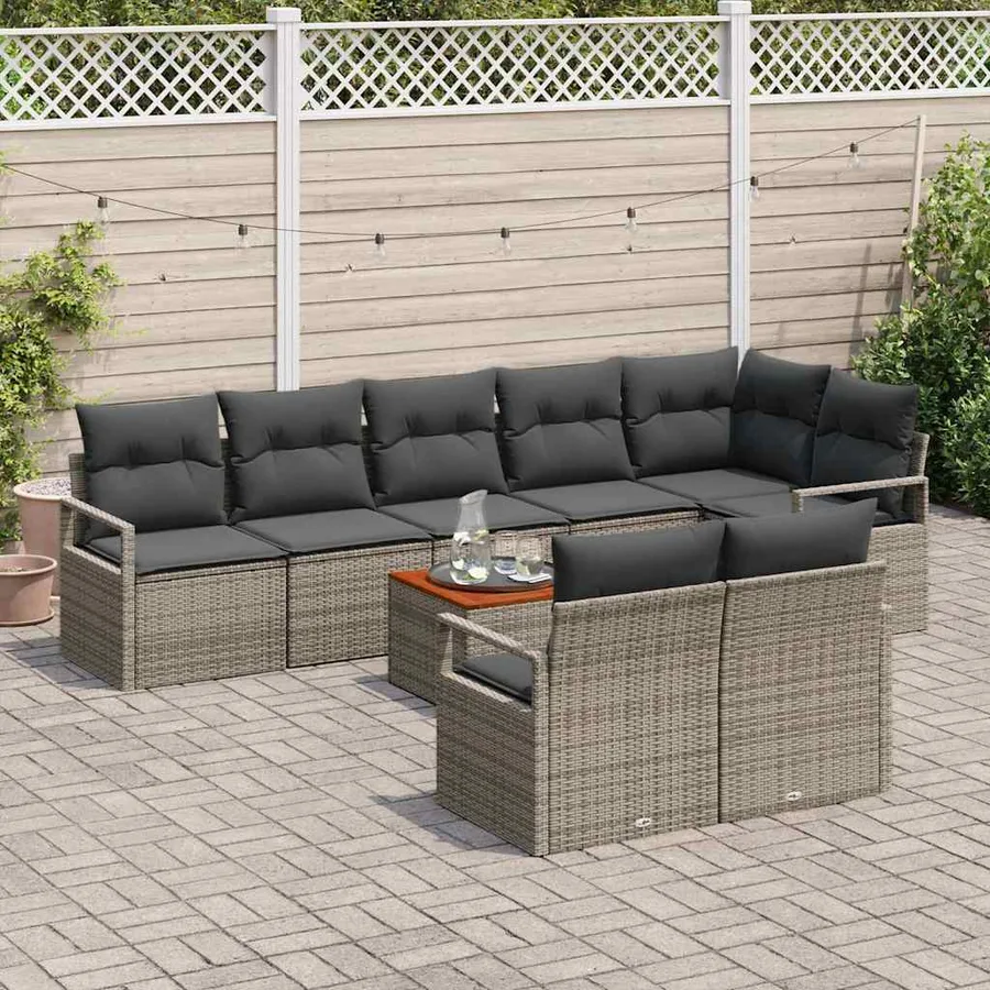 Ensemble de canapé de jardin avec stockage 9 pcs Gris polyrotin - 3