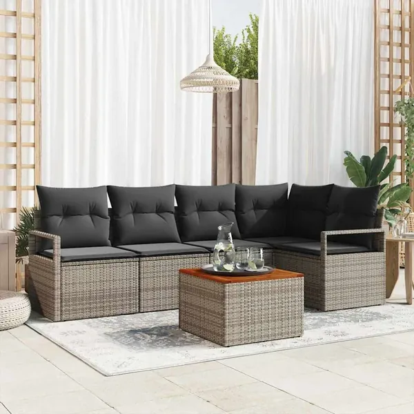 Ensemble de canapé de jardin avec stockage 6 pcs Gris polyrotin