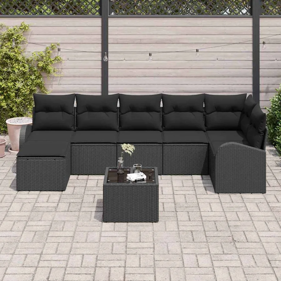 Ensemble de canapé de jardin avec coussin 8 pcs Noir Poly rotin - 3