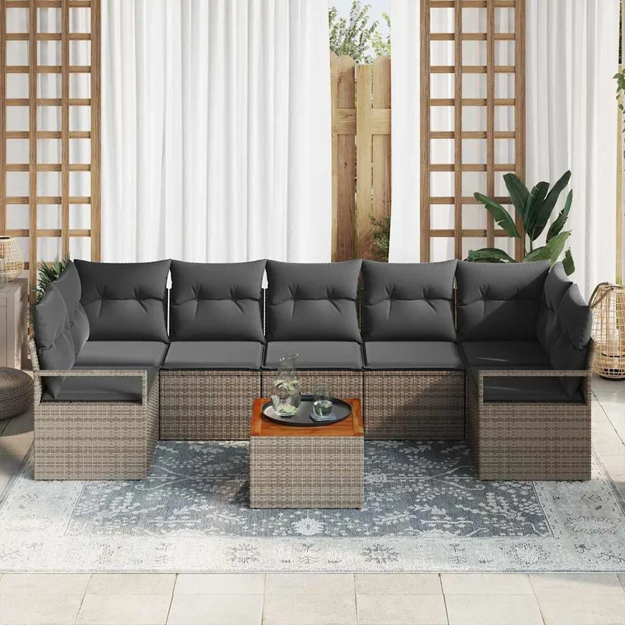 Ensemble de canapé de jardin avec stockage 8 pcs Gris polyrotin - 3