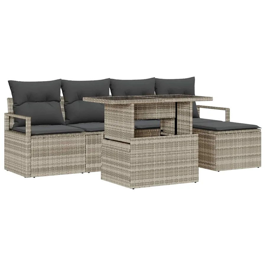 Ensemble de canapé de jardin 6 pcs Gris clair Poly rotin - 2