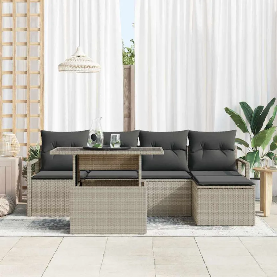 Ensemble de canapé de jardin 6 pcs Gris clair Poly rotin - 3