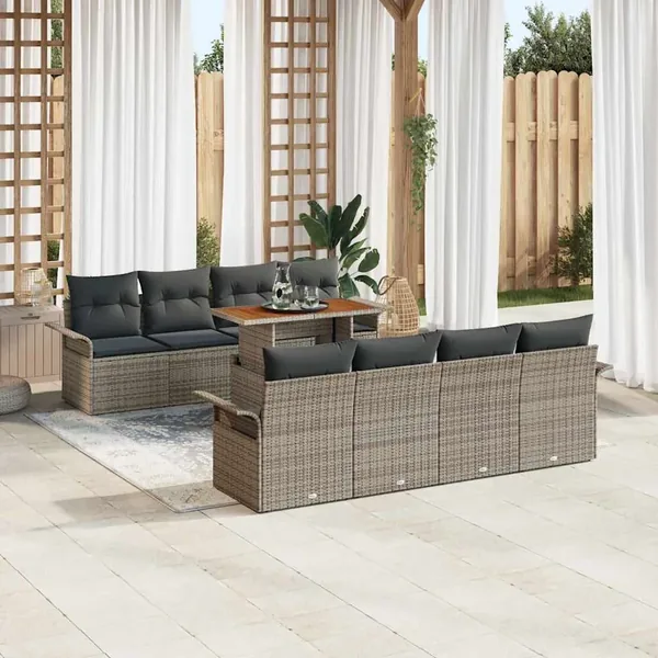Ensemble de canapé de jardin 9 pcs Gris Poly rotin
