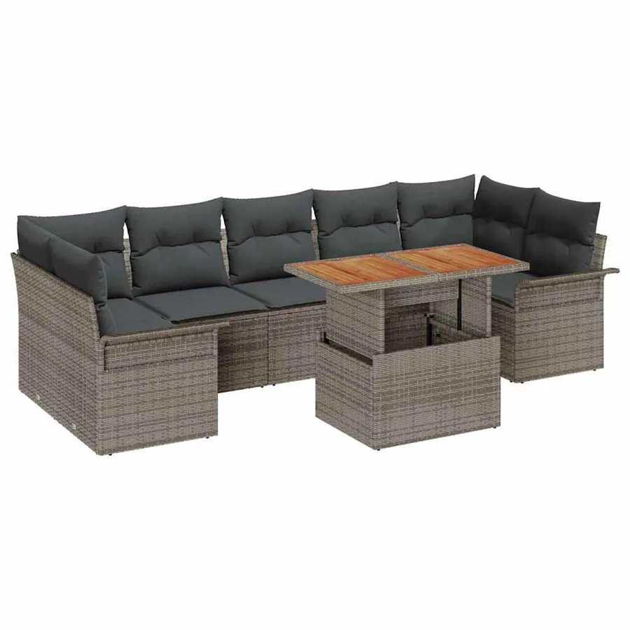 Ensemble de canapé de jardin 8 pcs Gris Poly rotin - 2