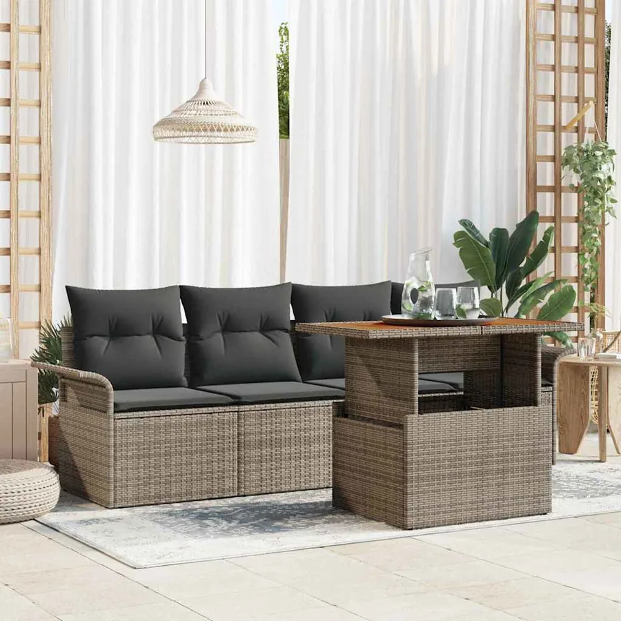 Ensemble de canapé de jardin 5 pcs Gris Poly rotin