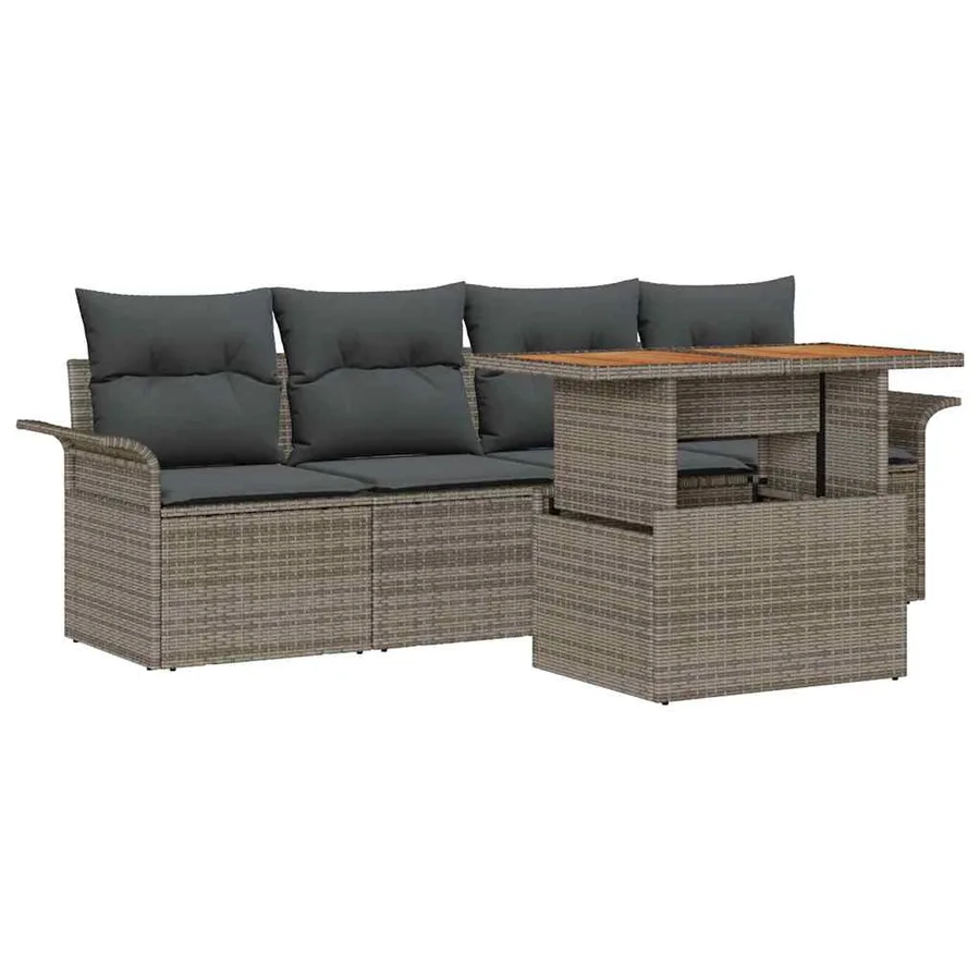 Ensemble de canapé de jardin 5 pcs Gris Poly rotin - 2