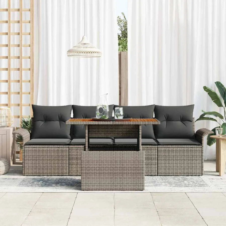 Ensemble de canapé de jardin 5 pcs Gris Poly rotin - 3
