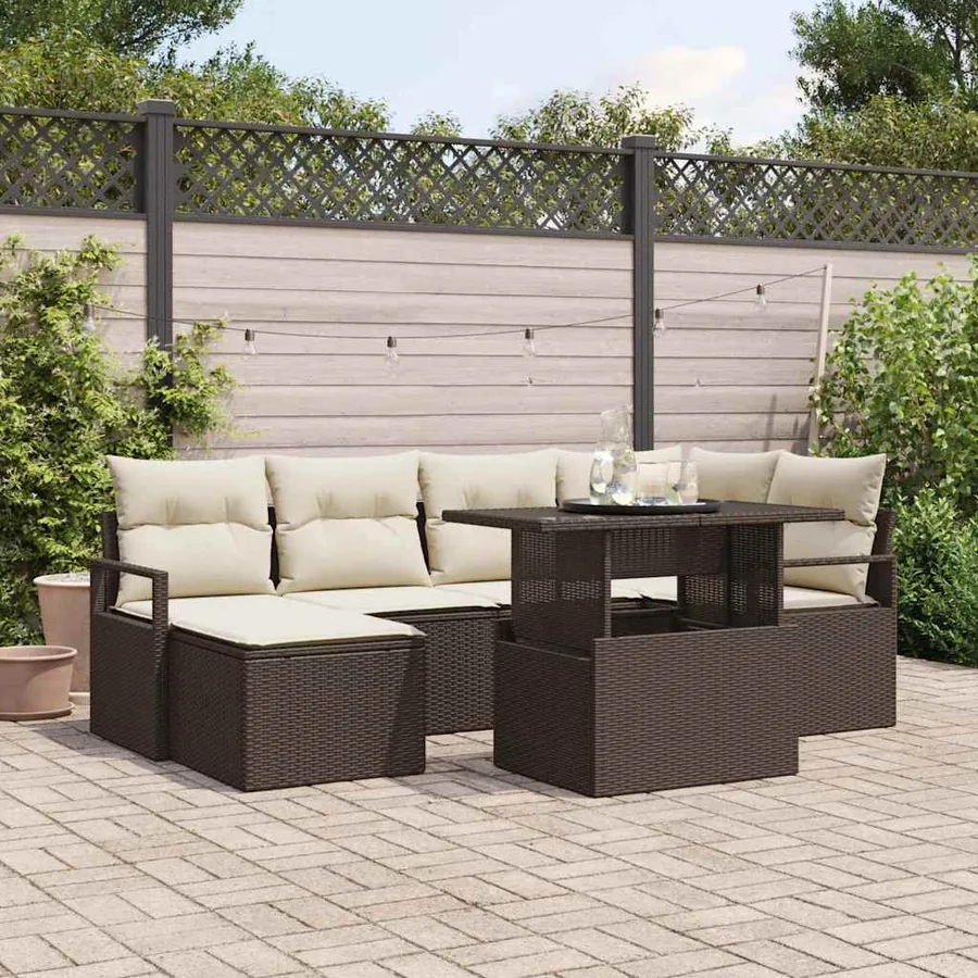 Ensemble de canapé de jardin 7 pcs Marron Poly rotin