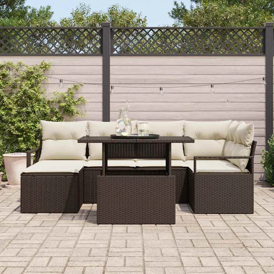 Ensemble de canapé de jardin 7 pcs Marron Poly rotin - 3