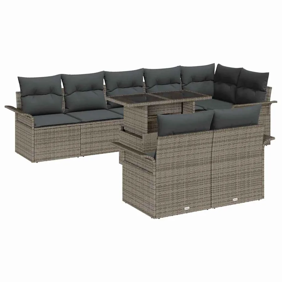 Ensemble de canapé de jardin avec coussin 9 pcs Gris Poly rotin