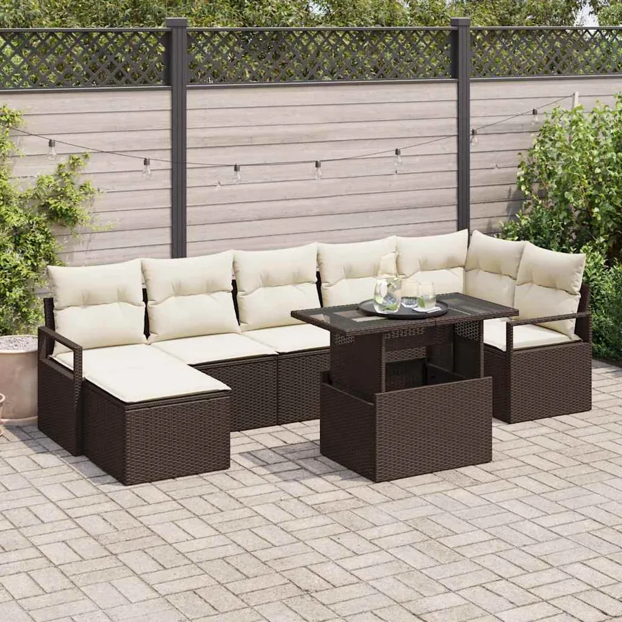 Ensemble de canapé de jardin 8 pcs Marron Poly rotin