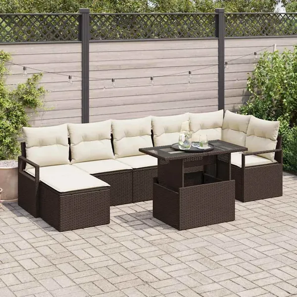 Ensemble de canapé de jardin 8 pcs Marron Poly rotin