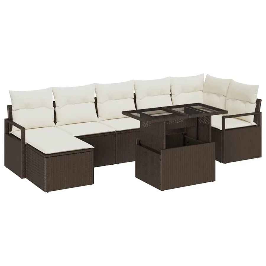Ensemble de canapé de jardin 8 pcs Marron Poly rotin - 2