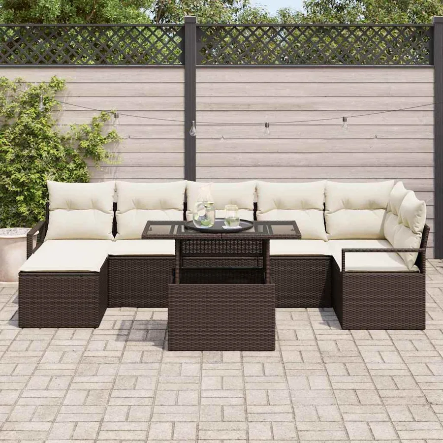 Ensemble de canapé de jardin 8 pcs Marron Poly rotin - 3