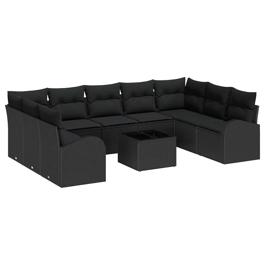 Ensemble de Canapés avec coussin 10 pcs Noir Poly Rattan - 2
