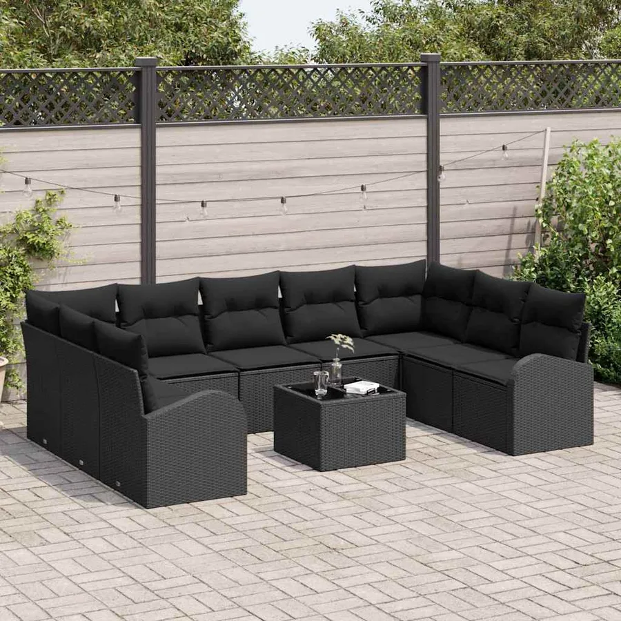 Ensemble de Canapés avec coussin 10 pcs Noir Poly Rattan - 3