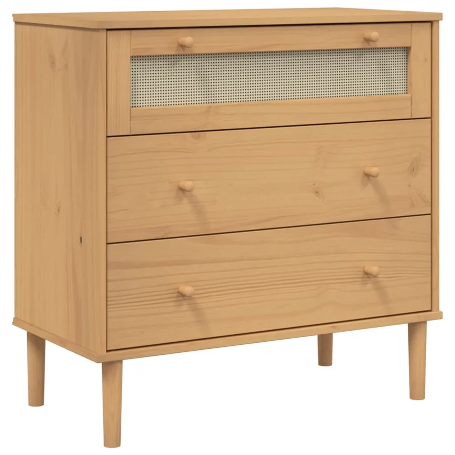 Commode SENJA aspect de rotin marron bois de pin solide - 2