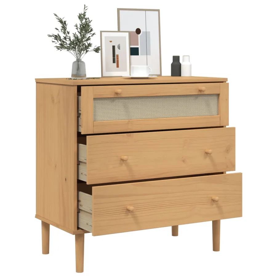 Commode SENJA aspect de rotin marron bois de pin solide - 4