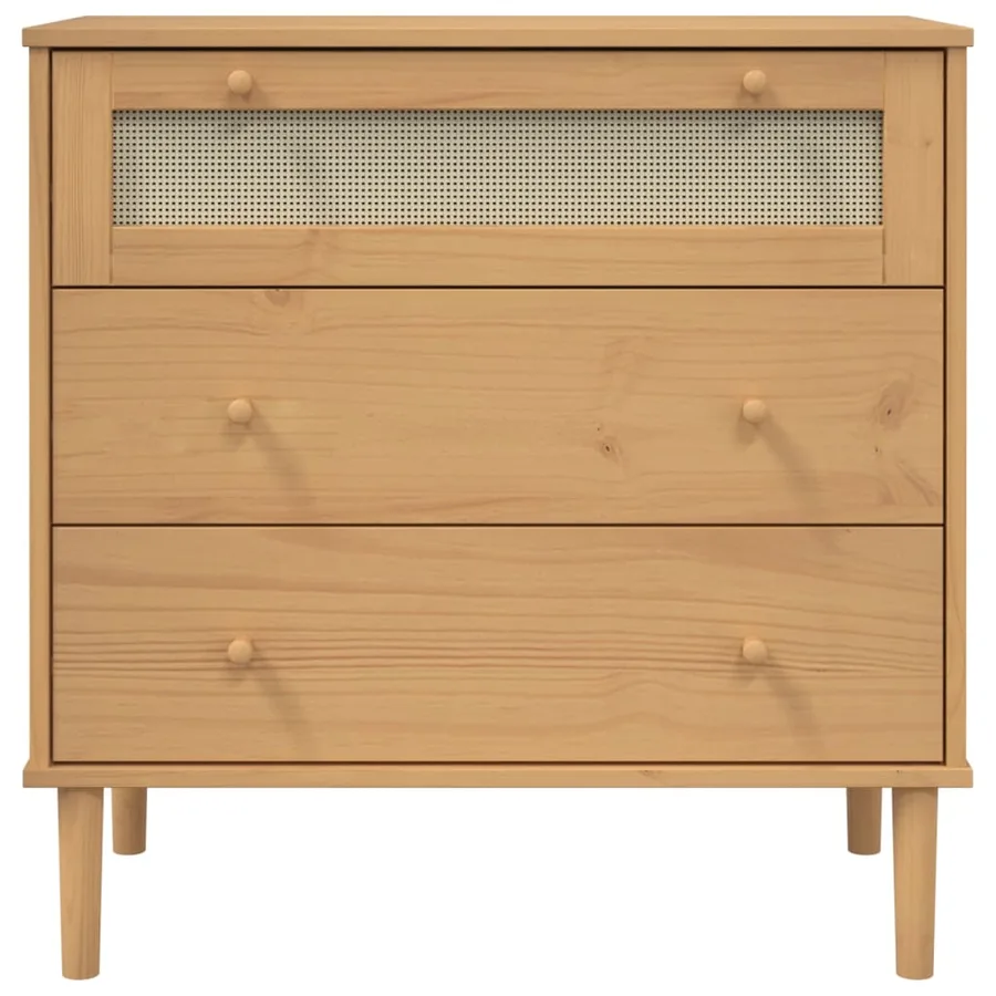 Commode SENJA aspect de rotin marron bois de pin solide - 5
