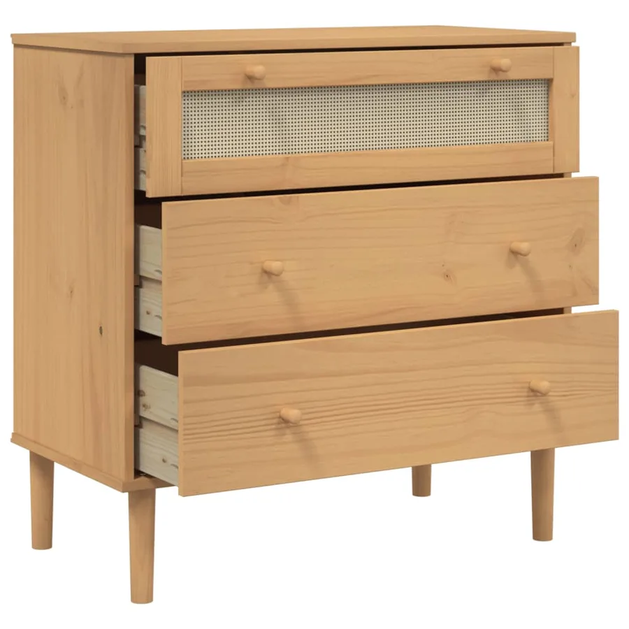 Commode SENJA aspect de rotin marron bois de pin solide - 6