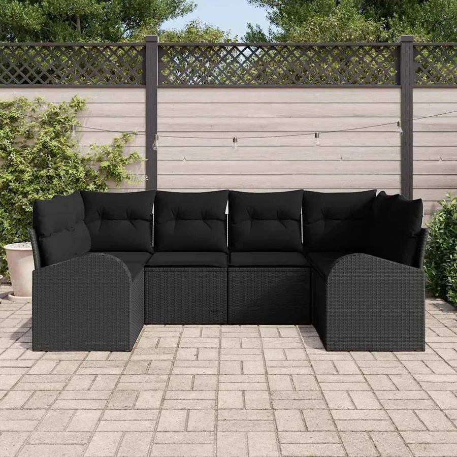Ensemble de canapé de jardin 6 pcs Noir Poly Rattan - 3