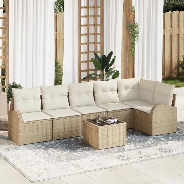 Ensemble de canapé de jardin 7 pcs Beige polyrotin