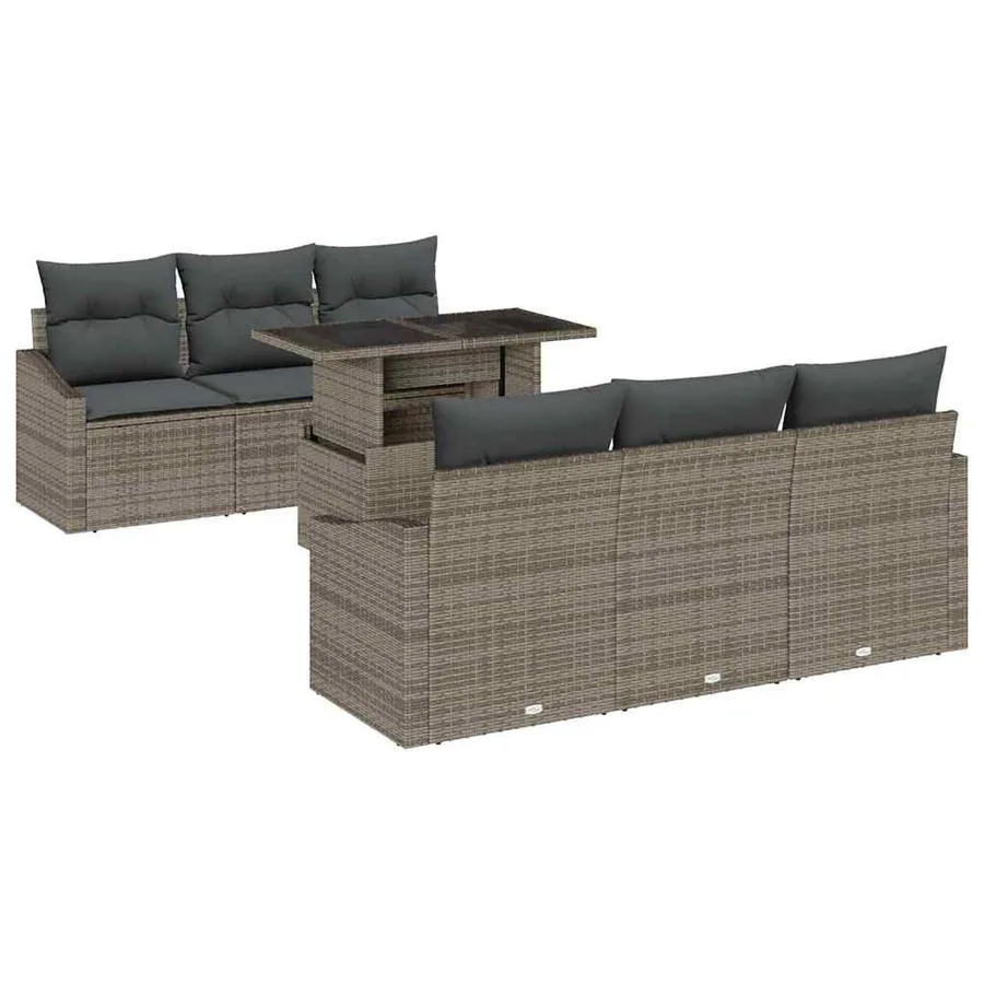 Ensemble de canapé de jardin 7 pcs Gris Poly rotin - 2