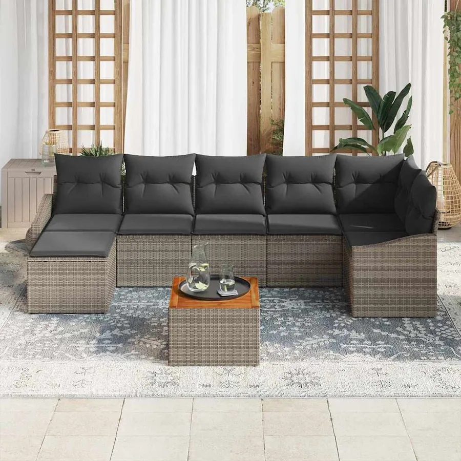 Ensemble de canapé de jardin avec stockage 8 pcs Gris polyrotin - 3