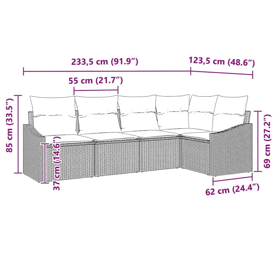 Ensemble de canapé de jardin avec coussin 5 pcs Gris polyrotin - 12