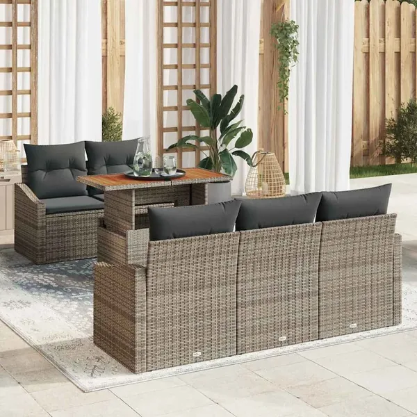 Ensemble de canapé de jardin 6 pcs Gris Poly rotin