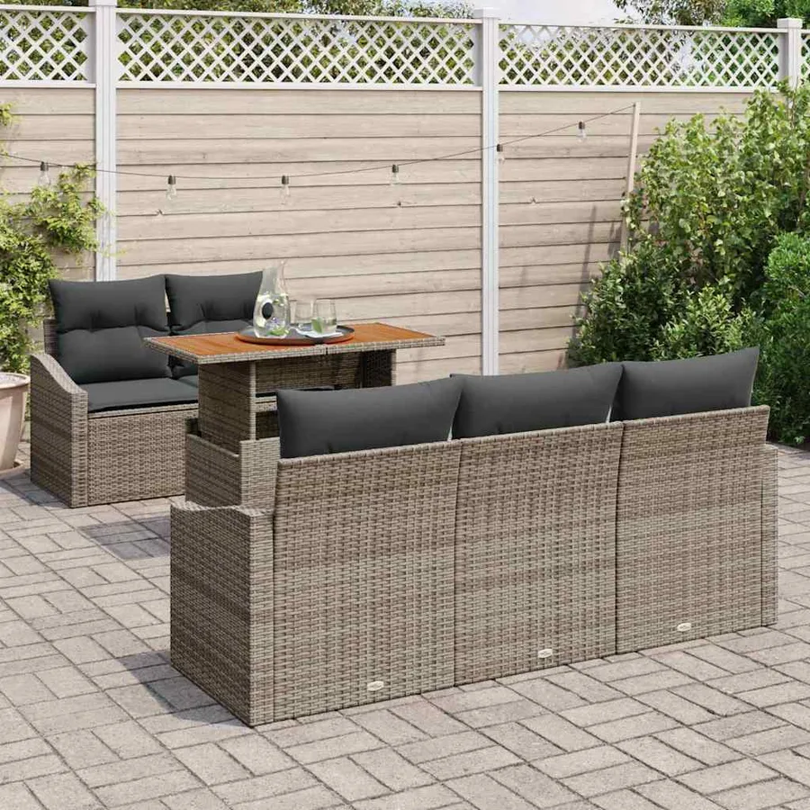 Ensemble de canapé de jardin 6 pcs Gris Poly rotin - 3