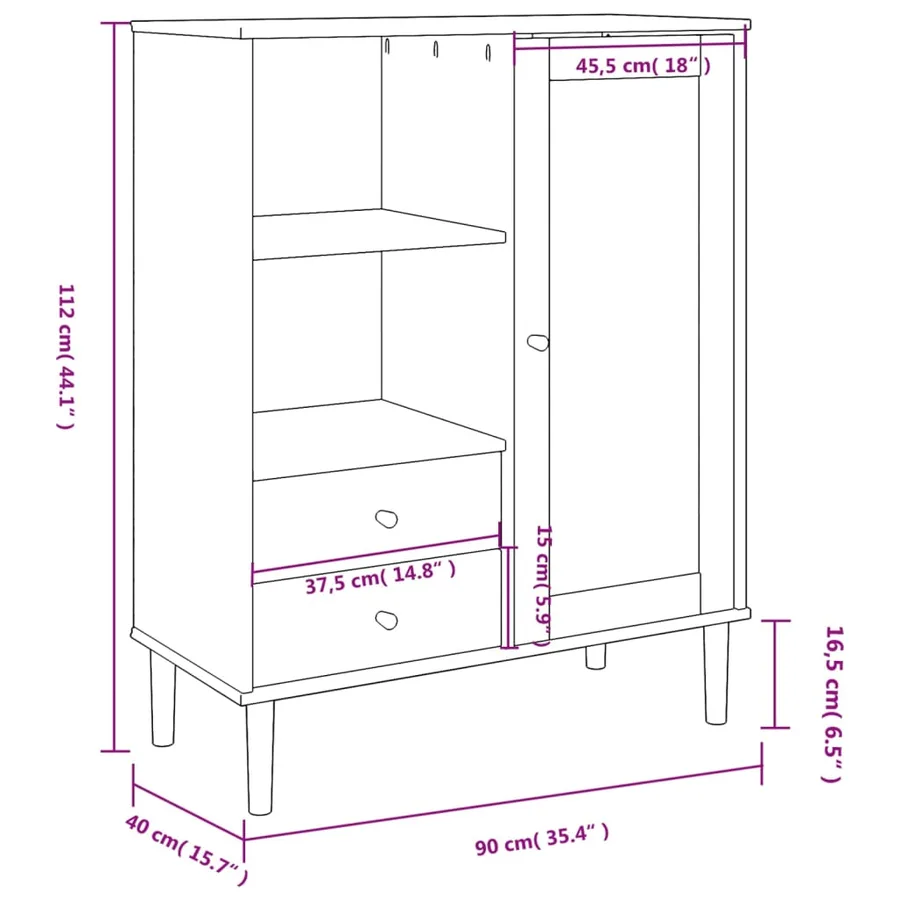 Buffet SENJA aspect rotin noir 90x40x112cm bois massif de pin - 10