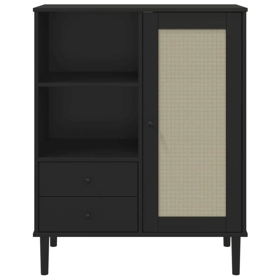 Buffet SENJA aspect rotin noir 90x40x112cm bois massif de pin - 5