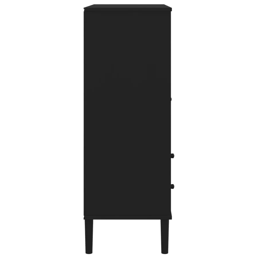 Buffet SENJA aspect rotin noir 90x40x112cm bois massif de pin - 7