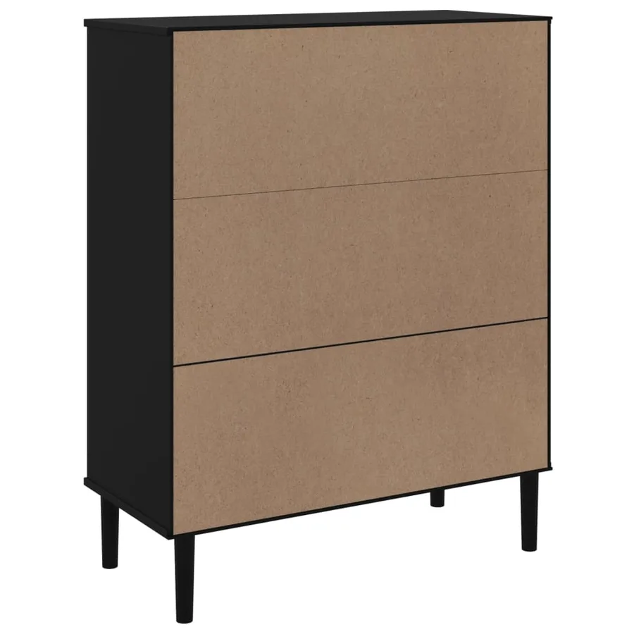 Buffet SENJA aspect rotin noir 90x40x112cm bois massif de pin - 8
