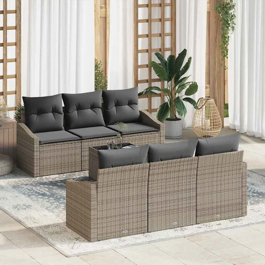 Ensemble de Canapés avec coussin 7 pcs Gris polyrotin