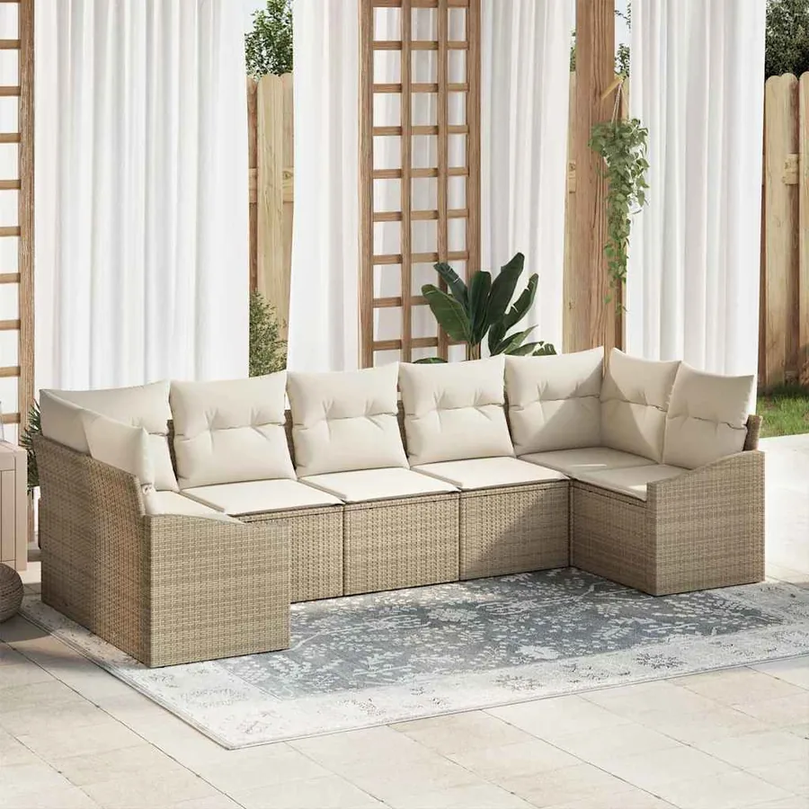 Ensemble de Canapés avec coussin 7 pcs Beige polyrotin