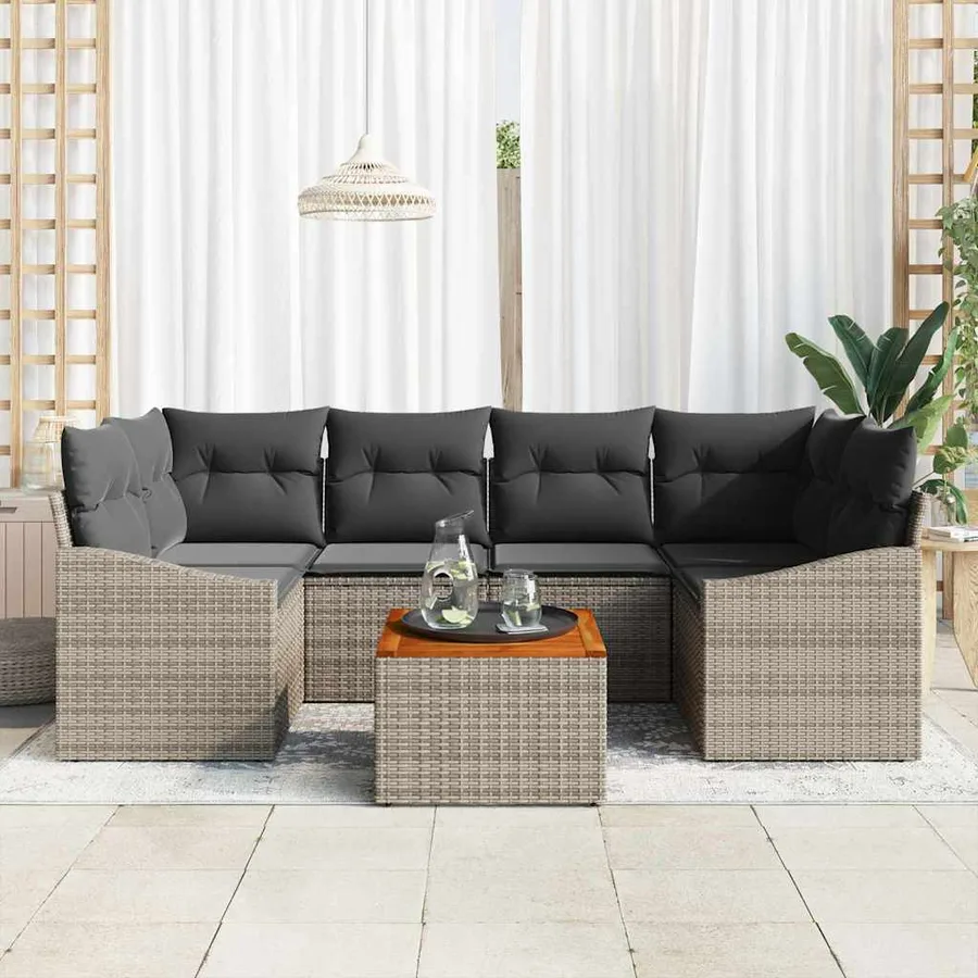 Ensemble de canapé de jardin avec stockage 7 pcs Gris polyrotin - 3